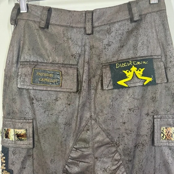 Camelot Italy Brown Cargo Midi Skirt Size S Embellished Utility Boho Grunge - Picture 12 of 16